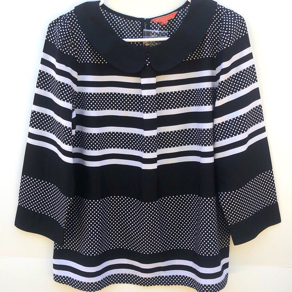 NWOT ModCloth Womens small Peter Pan Collar polka dot striped 3/4 sleeve top - Picture 2 of 8
